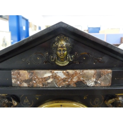 117 - Black slate and marble neoclassical-style mantel clock.