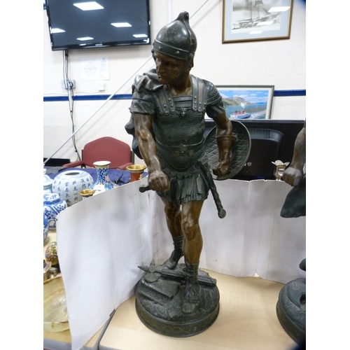 129 - Pair of spelter figures modelled as Roman soldiers.  (2)