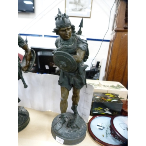 129 - Pair of spelter figures modelled as Roman soldiers.  (2)