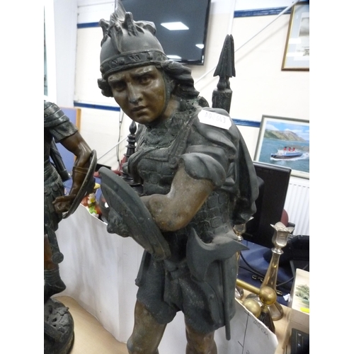 129 - Pair of spelter figures modelled as Roman soldiers.  (2)