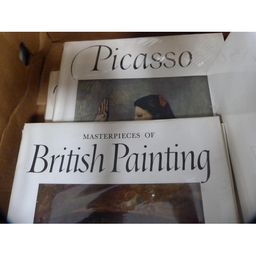 132 - Carton containing art books to include Picasso, Van Gogh, Gaugin, Michelangelo, Italian and Dutch ar... 