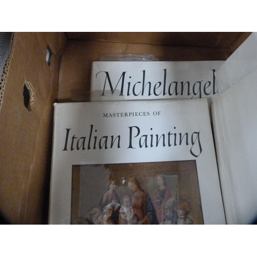 132 - Carton containing art books to include Picasso, Van Gogh, Gaugin, Michelangelo, Italian and Dutch ar... 