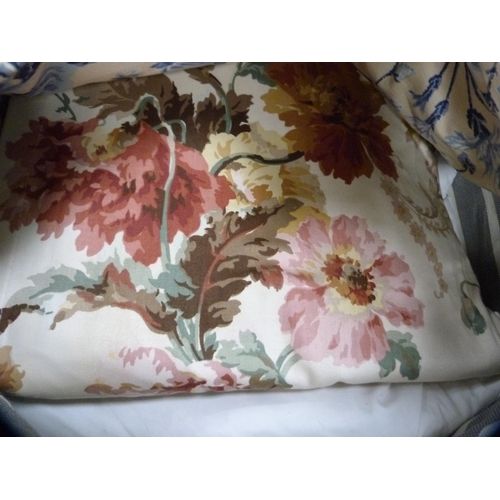 133 - Group of floral curtains and tie backs.