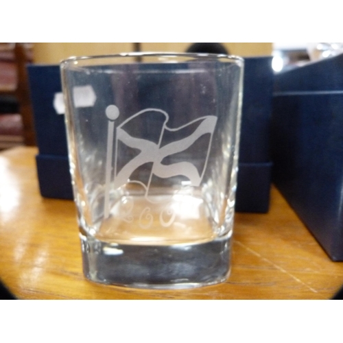 148 - Galloway Glass whisky tumblers and coasters, all boxed.