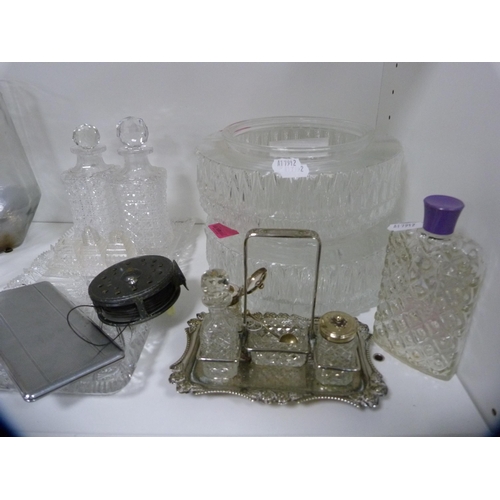 160 - Group of pressed glass to include bowls, vases, Art Deco-style dressing table set, sugar sifter, pap... 