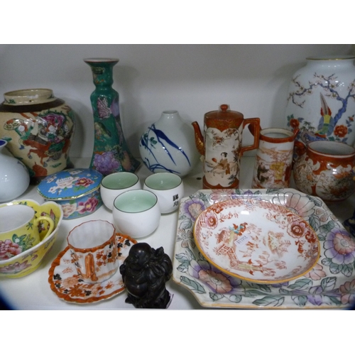 165 - Oriental ceramics and collectables to include a group of Tang-style horses, Japanese spill vase, Jap... 