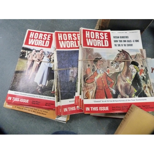 17 - Two cartons of assorted books to include horse riding, Horse World magazines, History of Furniture a... 