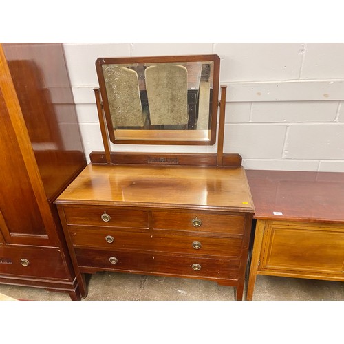 517 - 1930s mahogany bedroom suite comprising wardrobe; mirror back dressing chest and wash stand