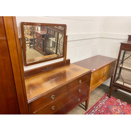 517 - 1930s mahogany bedroom suite comprising wardrobe; mirror back dressing chest and wash stand