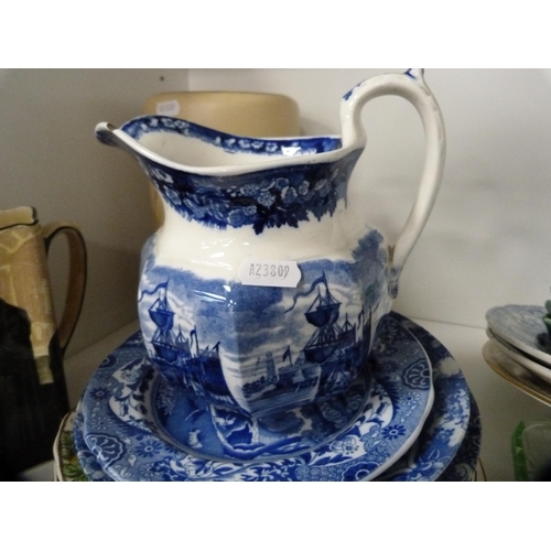 188 - Royal Doulton Series ware jug decorated with monks, Copeland Spode, Wedgwood 'Etruria' blue and whit... 