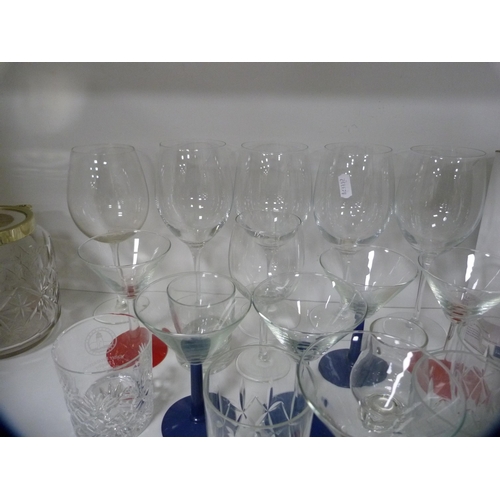 192 - Champagne glasses, cocktail glasses, boxed Pieroth glasses, wine glasses, biscuit barrel etc (one sh... 