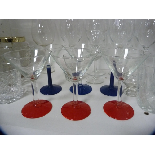 192 - Champagne glasses, cocktail glasses, boxed Pieroth glasses, wine glasses, biscuit barrel etc (one sh... 