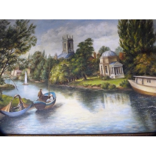 208 - Modern wall clock and a picture signed Mary Smith depicting boats on a canal, signed and dated 1954.... 