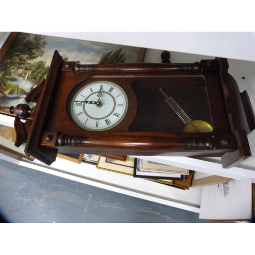 208 - Modern wall clock and a picture signed Mary Smith depicting boats on a canal, signed and dated 1954.... 