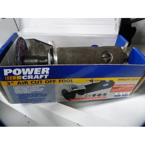 213 - Tools to include National Machinery 6in bench grinder, NBG150, boxed Powercraft 3in air cut off tool... 