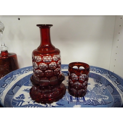 222 - Japanese-style part tea set decorated with birds, Victorian 'Willow' pattern ashet and an Adams-styl... 