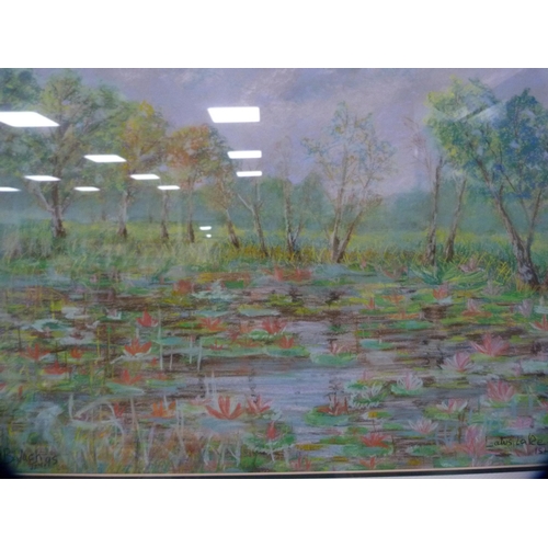 226 - Javed BaluchEastern figuresModern mixed media, and by the same hand, 'Lotus Lake, Islamabad'.  (2)... 