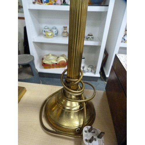 233 - Brass-coated oil lamp with later opaque glass shade decorated with pheasants.