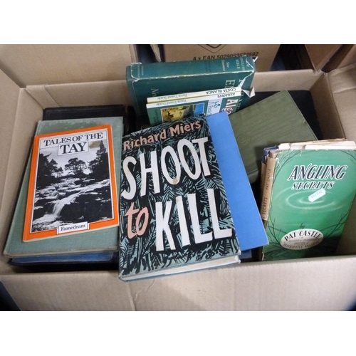 236 - Four boxes of general books and novels including fishing, Scotland, wildlife, cookery, gardening etc... 