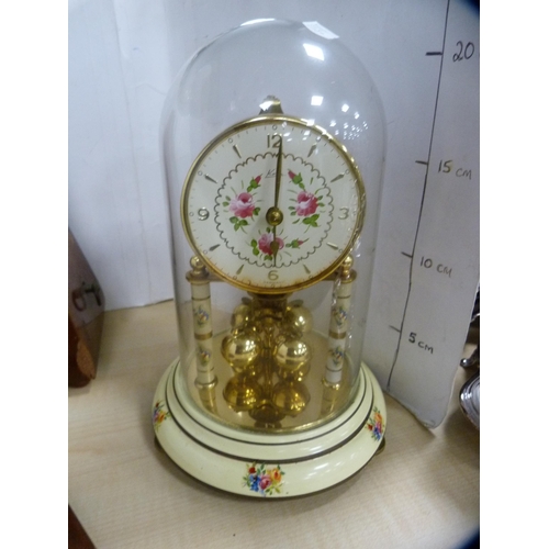 238 - Victorian walnut marquetry box, metronome and a German anniversary clock.  (3)