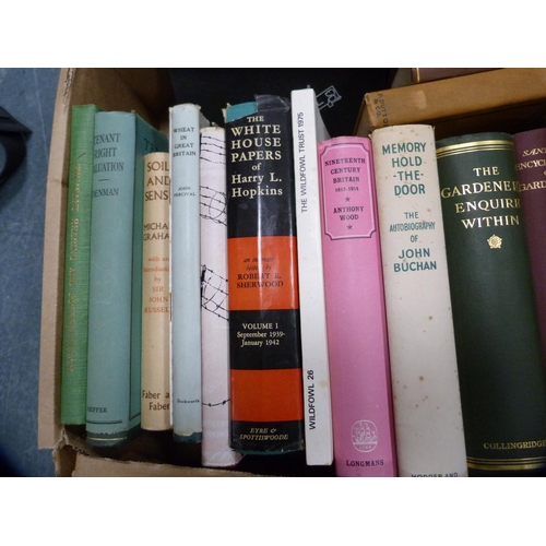 24 - Two cartons of general books to include gardening, biography, reference, social history, Shakespeare... 