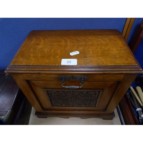 25 - Edwardian writing cabinet with fall front and tooled panel.