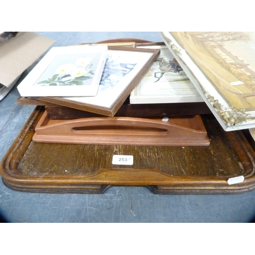 253 - Serving trays and prints to include a print of the Fife Light Horse Volunteers, also vinyl records t... 