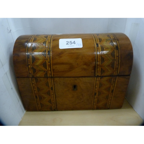 254 - Victorian marquetry walnut dome-shaped tea caddy with inserts and a similar box.  (2)