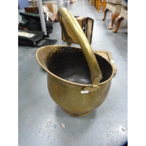 260 - Brass tray and a brass coal helmet with swing handle.  (2)