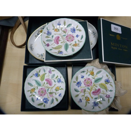 263 - Assorted boxed Minton English bone china pin dishes.  (4)