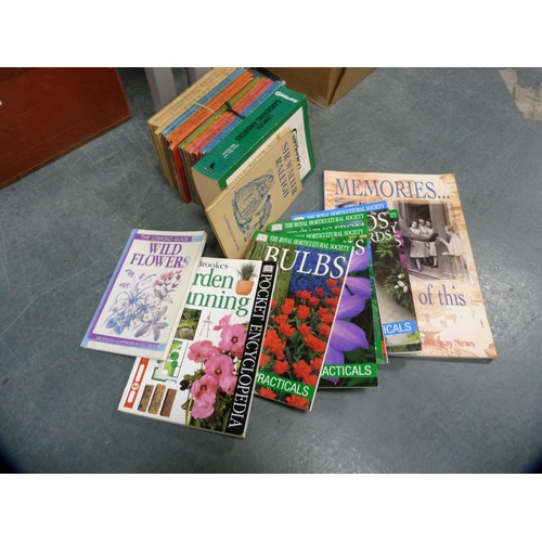 29 - Carton containing assorted perfume bottles, gardening books, Ladybird books etc.