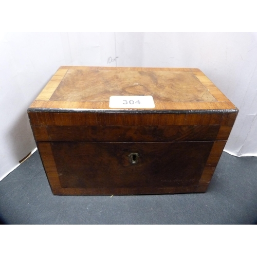 304 - George III walnut crossbanded tea caddy with twin compartments.