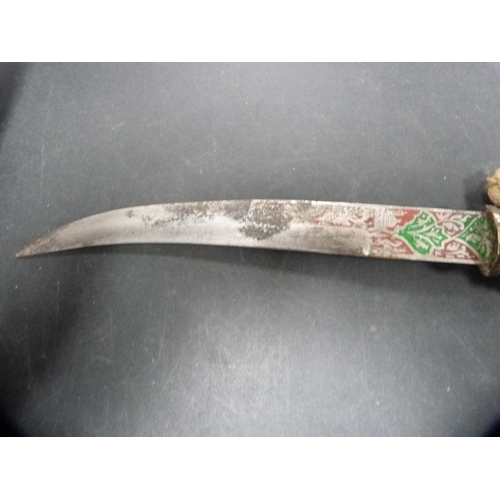 333 - Antique middle eastern white metal jambiya-style dagger, with sheath.