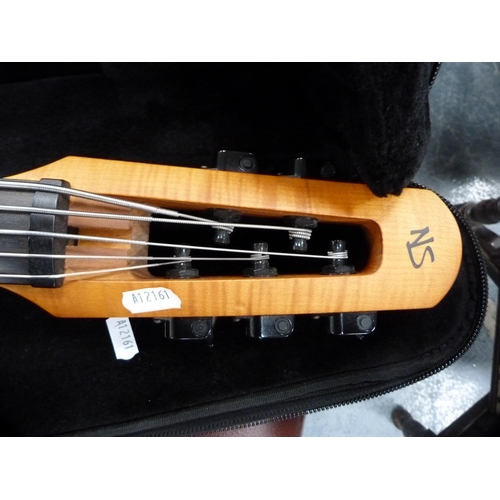 340 - NS electric five-string double bass, cased.