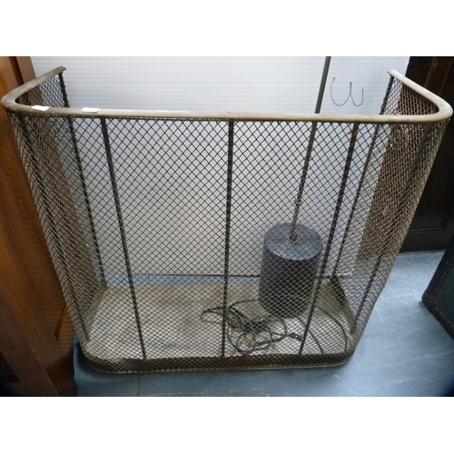 352 - Mesh fire screen and floor lamp on a marble-style base.  (2)