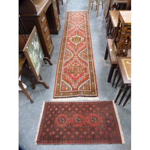 360 - Afghan Ghajeh runner and a small Afghan-style Bokhara rug.  (2)