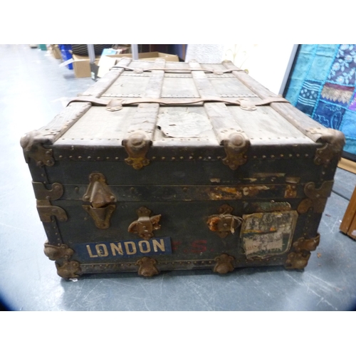 4 - Wood-bound travel trunk containing a Gladstone bag.