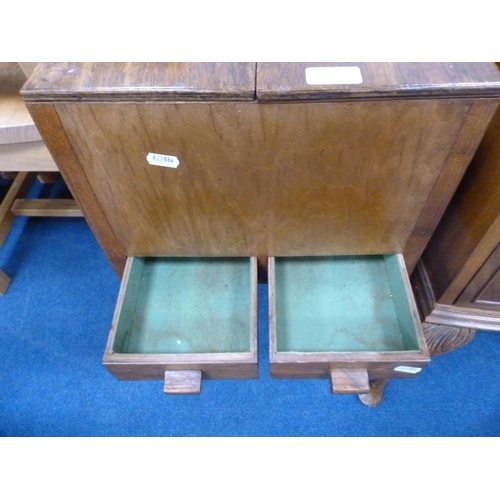 507 - Queen Anne-style walnut pot cupboard and an oak sewing cabinet.  (2)