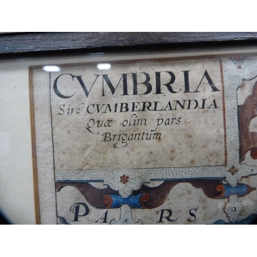 51 - Antique hand-coloured map of Cumberland in an oak frame.