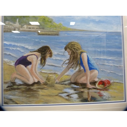 52 - Marilyn DaviesTwo girls playing on the beachMixed media.