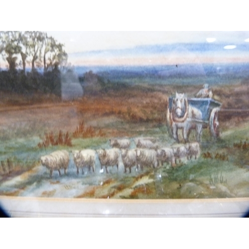 58 - Early 20th Century British SchoolFarmer and cart with sheepSigned NW and dated 1908, watercolour.... 