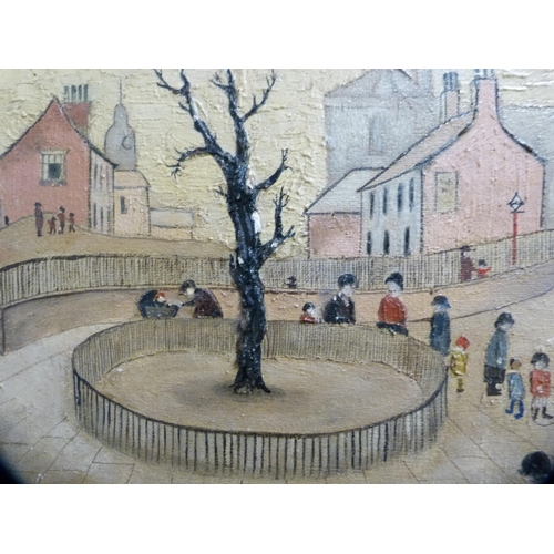 60 - R KennyFigures in a playground scene with houses to the background, printSigned and dated '76.... 