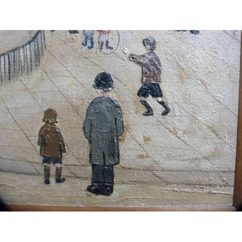 60 - R KennyFigures in a playground scene with houses to the background, printSigned and dated '76.... 