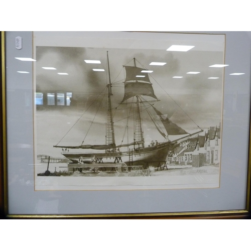 65 - BJ FreemanQueen MaryPrint, and a picture of a moored vessel 'Sweetheart Abbey' at Glencaple.  (2)... 