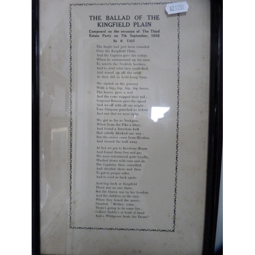 67 - Irish Backgammon Federation winners' certificate, 'The Ballad of the Kingfield Plain', a print of a ... 