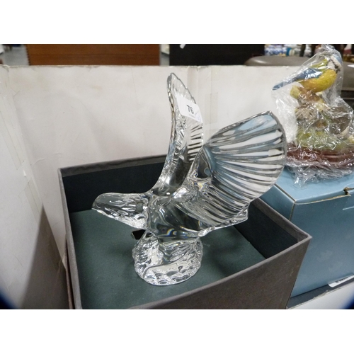 76 - Waterford Crystal figure of an eagle with original box, and a Border Fine Arts group of blue tit, no... 