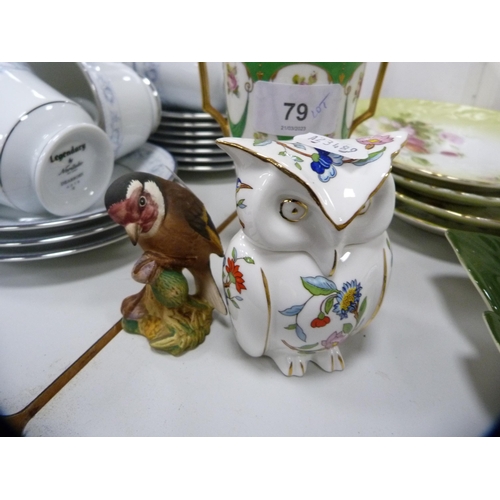 79 - Minton garniture vase, Aynsley figure of an owl, Carlton Ware leaf dish, fruit plates and a Beswick ... 