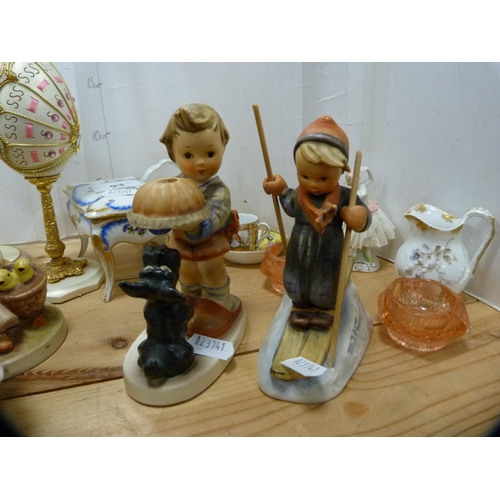 93 - Posy ornaments, Goebel Hummel figures, miniature Dresden-style coffee can and saucer, trinket box an... 