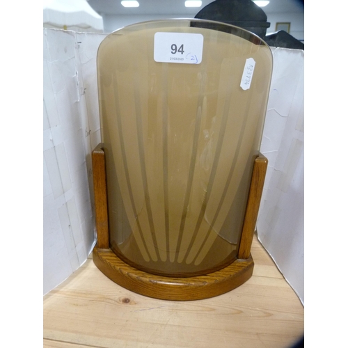 94 - Art Deco-style glass table lamp on an oak stand, Art Deco metal bookend modelled as a female.  (2)