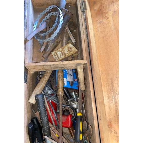 360 - Assorted tools and a pine tool box